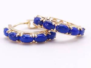 Fantastic Lapis Lazuli Hoop Earrings in 14k Yellow Gold