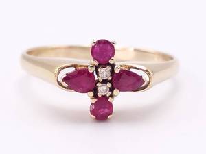 Edwardian Ruby and Diamond Cross Ring in 14k Yellow Gold