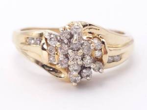 Starburst Diamond Cluster and Gold Weave Ring