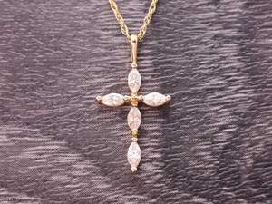 Shimmering Marquise Cubic Zirconium Cross Necklace in 14k Gold