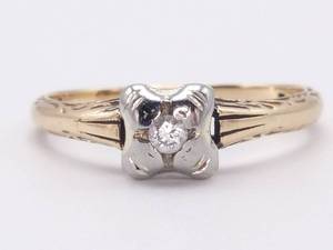 Antique Diamond Ring with Detailed Scroll Work in 14k Gold