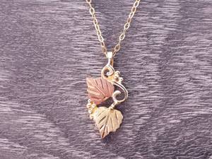 Grape Leaf Bi-Colored Necklace and Chain in Black Hills Gold
