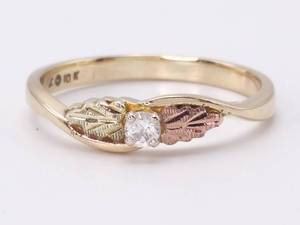 Diamond and Bi-Colored Leaf Black Hills Gold Ring