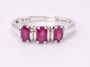 1.20 Carat Triple Raspberry Ruby Silver Ring