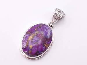 Purple Turquoise with Natural Copper Inlay Silver Oval Pendant