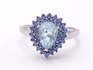 2.0 Carat Pear Cut Baby Blue Topaz Silver Ring