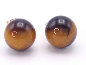 Mesmerizing Tiger Eye Round Stud Earrings in 14k Gold