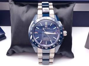 Rare Grand Seiko Hi-Beat 36000 20th Anniversary Blue Ceramic and Titanium Watch with Whirlpool Dial $18,950 Retail