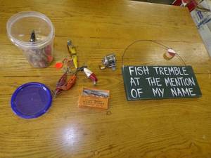 Vintage Fishing Lures and Fishing Sign