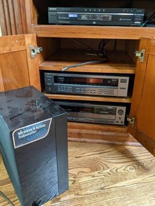 lot 190 image: JVC Surround Sound System, Sony 5 CD Changer, Samsung Wireless & Active Subwoofer