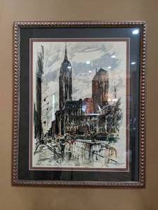 lot 188 image: John Haymson Mixed Media Watercolor Painting Empire State Building