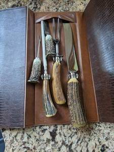 lot 55 image: Beautiful Antler-Handle Fork and Knife Set in Collectors Box