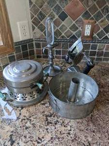 lot 58 image: Stunning RARE 18th Century Pewter Oil Lamp, 19th Century Antique Gasoline Iron, and More