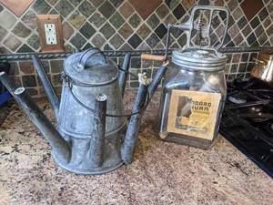lot 59 image: Beautiful Vintage Butter Churn and Antique Tin Oil Lantern