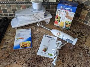 lot 66 image: Lot of (3) Kitchen Must-Haves Mandoline, Cuisinart Hand Mixer, Bon Jour