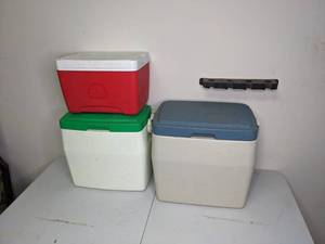 lot 234 image: Lot of 3 Vintage Hard-Sided Coolers