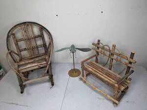 lot 244 image: Decorative Chair, Bench and Dragonfly Sculptures