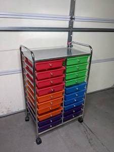 lot 216 image: Assorted Color 20 Drawer Rolling Craft Organizer