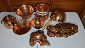 lot 30 image: Antique Copper Kitchen Dcor, Vintage Copper & Ceramic Double Boiler,