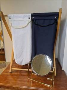 lot 140 image: Double Laundry Basket & Round Table Vanity Mirror