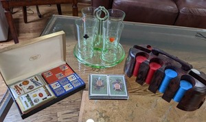 lot 227 image: Poker Night Lot Vintage Glasses & Cards