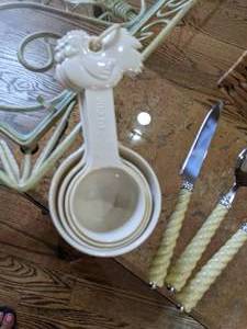 lot 248 image: Casual Dining Flatware (Ivory Color Handles), Serving Tray, Measuring Cups
