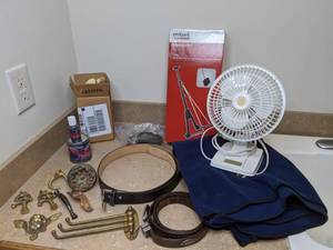 lot 331 image: Drawer Pulls, Belts, Mini Fan, Luggage Cart, Miracle Finish wSander