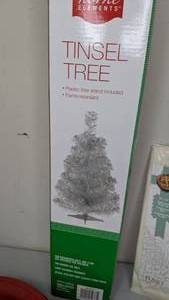 lot 268 image: Tinsel Christmas Tree, Two Tree Stands and Other Christmas Decor