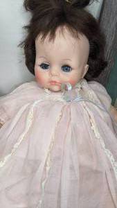 lot 270 image: Framed Moose Art, Two Stuffed Animals, Baby Doll and Tissue Holder
