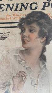 lot 255 image: Box of very old newspapers, Saturday Evening Post, etc