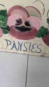 lot 263 image: Rustic Wooden Basket Painted with Pansies