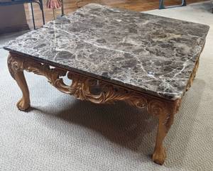 lot 3 image: Eloquent Square Vintage Marble Finish and Wood Coffee Table