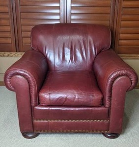 lot 85 image: Classic and Comfortable RedBrown Armchair with Brass Studs