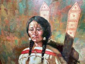 Breathtaking Original Authentic Framed Oil Painting on Canvas Native American Woman
