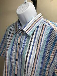 lot 70 image: Luxury Designer BlueYellow Plaid Robert Graham Short Sleeve Button Up Shirt (XL)