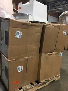 lot 5 image: Lot of 4 All-in-One 24 in. x 24 in. 20 Gal. Freestanding Laundry Tub in White, with Non-Metallic Pull-Out Faucet in Chrome by Glacier Bay Customer Returns See Pictures