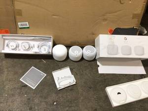 lot 18 image: Nest Wifi - Mesh Router AC2200 and 2 Points with Google Assistant - 3 Pack open box customer return see pictures