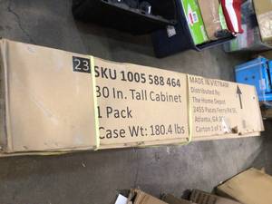 lot 22 image: Husky Ready-to-Assemble 24-Gauge Steel Freestanding Garage Cabinet in Red (30 in. W x 72 in. H x 18 in. D) not used