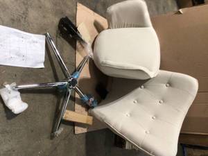 lot 27 image: Ivory Fabric Upholstery Leisure Chair Office Chair Gaming Chair with Armrest and Chrome Metal Base customer return see pictures