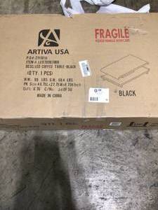 lot 28 image: La Casa 15.25 in. Black lacquered Glossy Black Modern Euro Coffee Table With Remote Multi-colors Led Light customer return see pictures