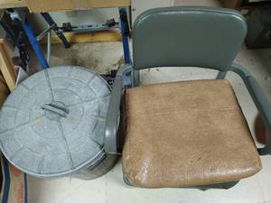 lot 376 image: Vintage Shop Chair and Metal Trash Can