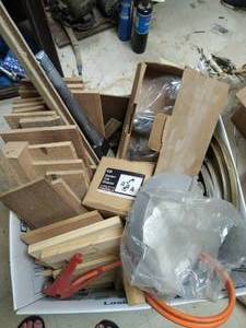 lot 469 image: Box of Misc. Lumber Pieces and House Supplies