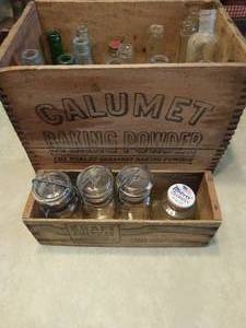 lot 162 image: Two Vintage Wood Crates with Glass Jars
