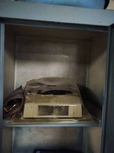 lot 496 image: Blue Metal Cabinet and Shelf with Contents