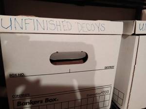 lot 31 image: Two Boxes Of Unfinished Duck Decoys