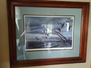lot 66 image: Terry Redlin Framed Over the Blowdown Print