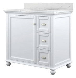 lot 7 image: Lamport 37 in. x 22 in. D Bath Vanity in White with Engineered Stone Vanity Top in White the retail price 829.00