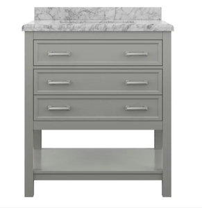 lot 2 image: Everett 37 in. x 22 in. Vanity Cabinet in Grey with Carrara Marble Vanity Top in White with White Basin the retail price $799.00