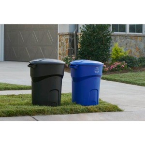 lot 15 image: Roughneck 32 Gal. Black Round Trash Can with Lid (2-Pack)
