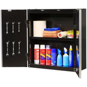 lot 18 image: Ready-to-Assemble 24-Gauge Steel Wall Mounted Garage Cabinet in Black (28 in. W x 29 in. H x 12 in.